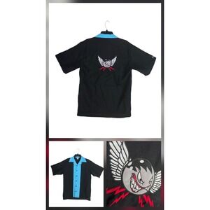 VTG Tutti Bowling Shirt Mens S Black Blue Embroidered Craig Winged Patch SS USA